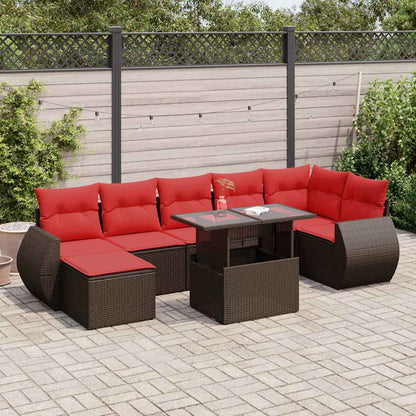 8-tlg. Garten-Sofagarnitur mit Kissen Braun Poly Rattan Akazie