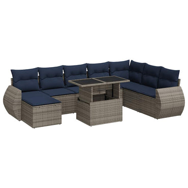 vidaXL Salon de jardin 9 pcs avec coussins Gris résine tressée et acacia