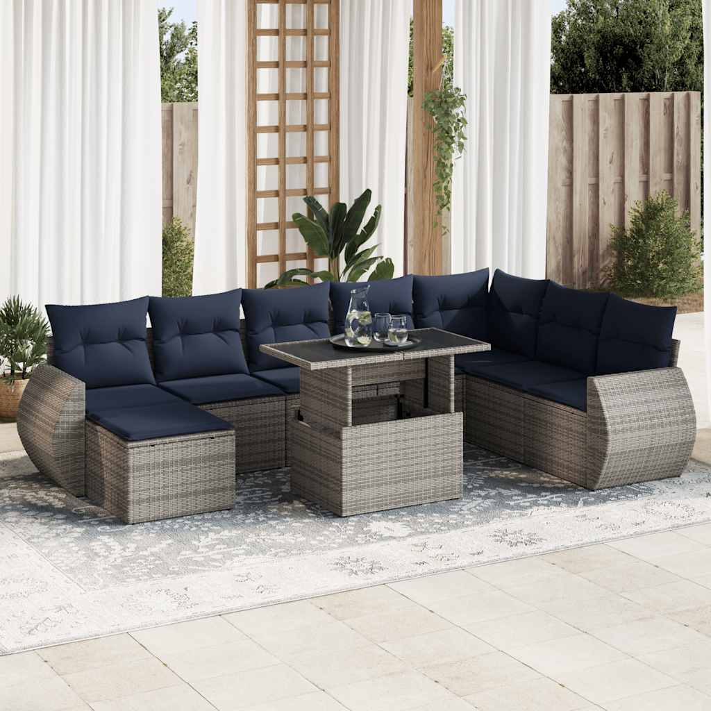 vidaXL Salon de jardin 9 pcs avec coussins Gris résine tressée et acacia
