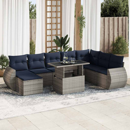 vidaXL Salon de jardin 9 pcs avec coussins Gris résine tressée et acacia