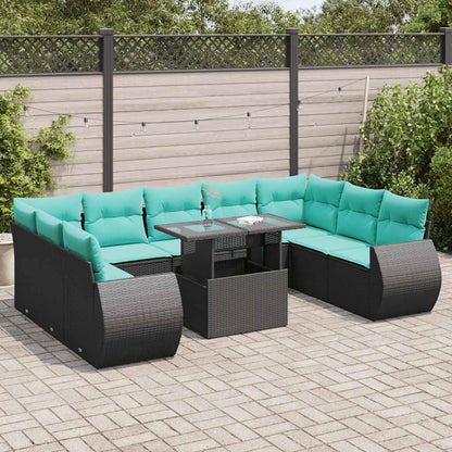 10-tlg. Garten-Sofagarnitur mit Kissen Schwarz Poly Rattan
