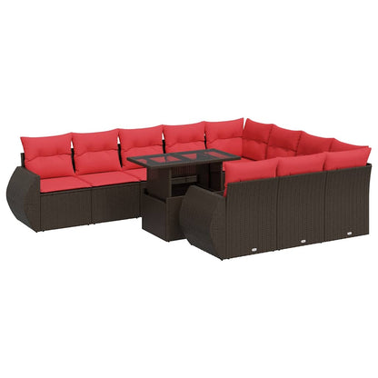 vidaXL Salon de jardin 11 pcs avec coussins Marron Résine tressée Acacia