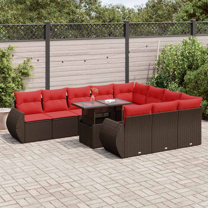 vidaXL Salon de jardin 11 pcs avec coussins Marron Résine tressée Acacia