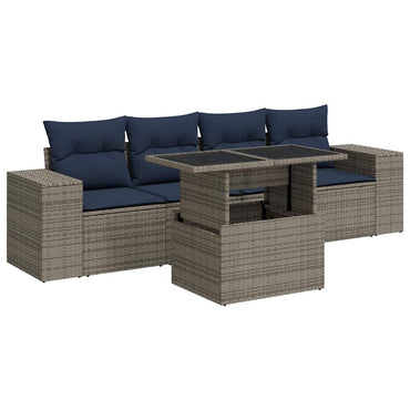 vidaXL 5-tlg. Garten-Sofagarnitur mit Kissen Grau Poly Rattan Akazie