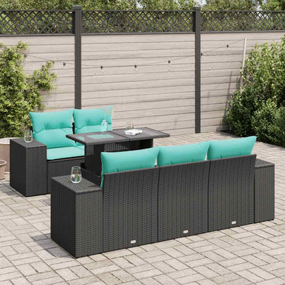 6-tlg. Garten-Sofagarnitur mit Kissen Schwarz Poly Rattan