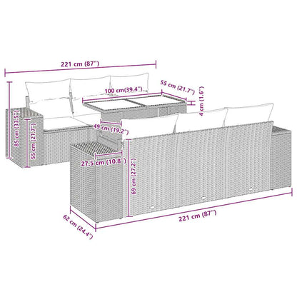 vidaXL 7-tlg. Garten-Sofagarnitur mit Kissen Schwarz Poly Rattan