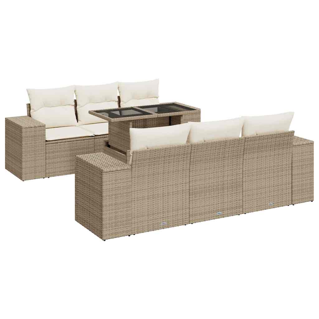 7-tlg. Garten-Sofagarnitur mit Kissen Beige Poly Rattan