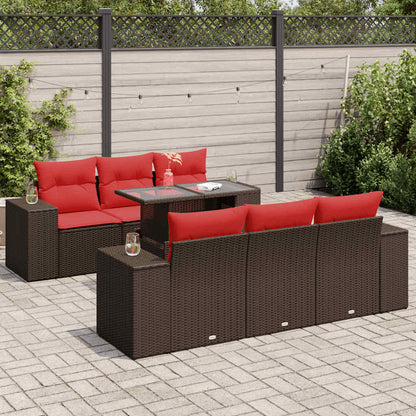 7-tlg. Garten-Sofagarnitur mit Kissen Braun Poly Rattan Akazie