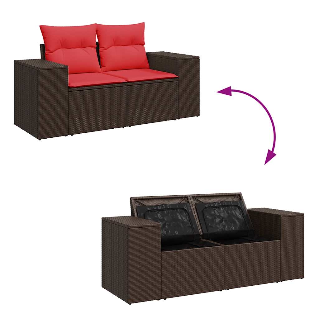 vidaXL Salon de jardin 7 pièces avec coussins résine tressée marron
