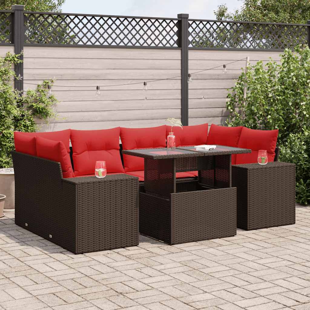 vidaXL Salon de jardin 7 pièces avec coussins résine tressée marron