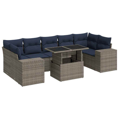 vidaXL Salon de jardin 8 pcs avec coussins gris résine tressée acacia