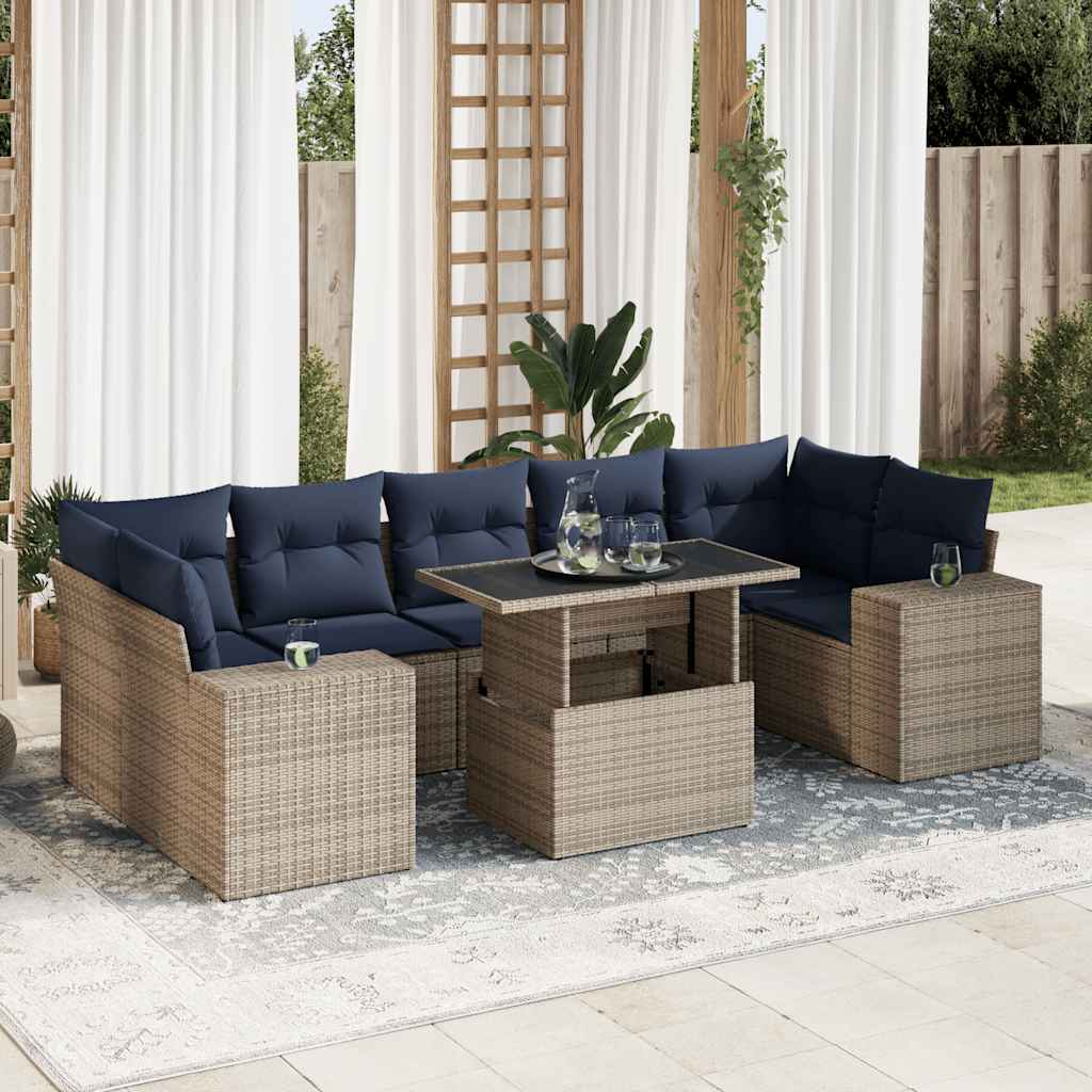 vidaXL Salon de jardin 8 pcs avec coussins gris résine tressée acacia