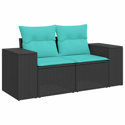 9-tlg. Garten-Sofagarnitur mit Kissen Schwarz Poly Rattan