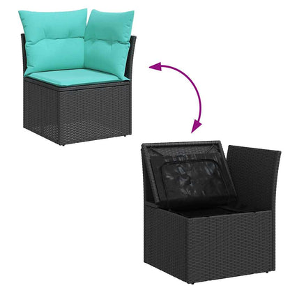 9-tlg. Garten-Sofagarnitur mit Kissen Schwarz Poly Rattan