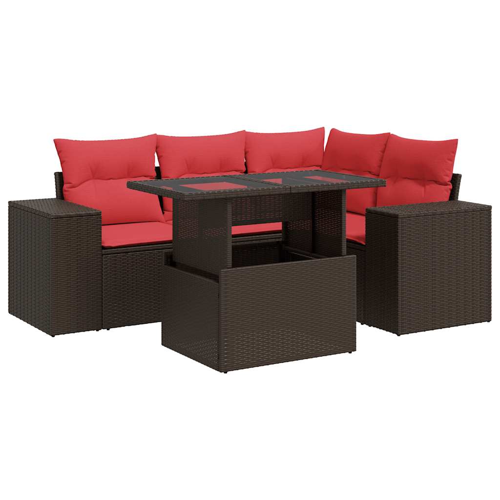 vidaXL Ensemble de canapés de jardin 5 pcs avec coussins marron résine tressée acacia