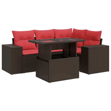 vidaXL Ensemble de canapés de jardin 5 pcs avec coussins marron résine tressée acacia