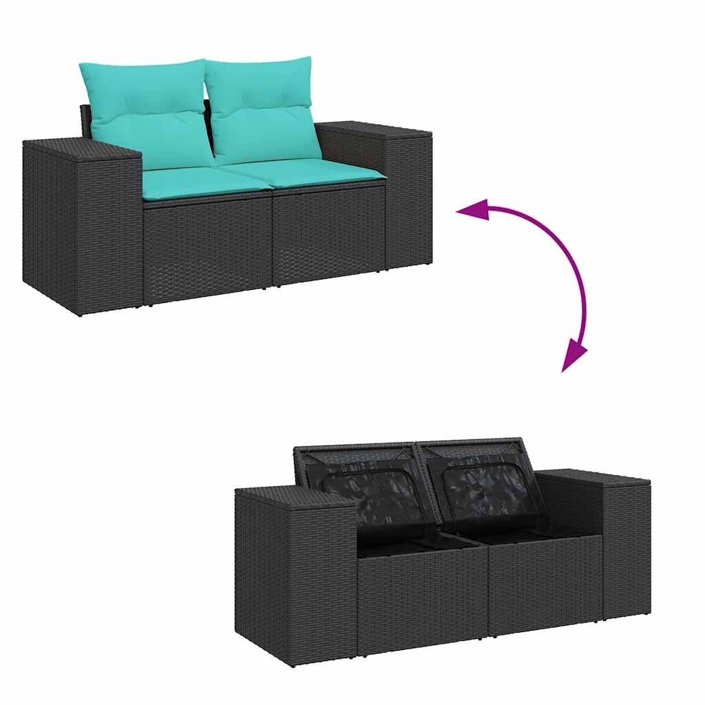 6tlg. Garten-Sofagarnitur mit Kissen Schwarz Poly Rattan Akazie