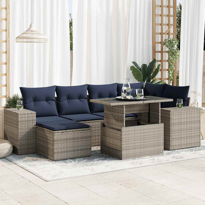 vidaXL 9-tlg. Garten-Sofagarnitur mit Kissen Grau Poly Rattan Akazie