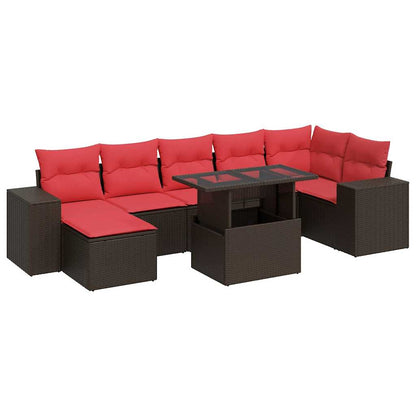 vidaXL Salon de jardin 8 pcs avec coussins Marron Résine tressée Bois d'acacia