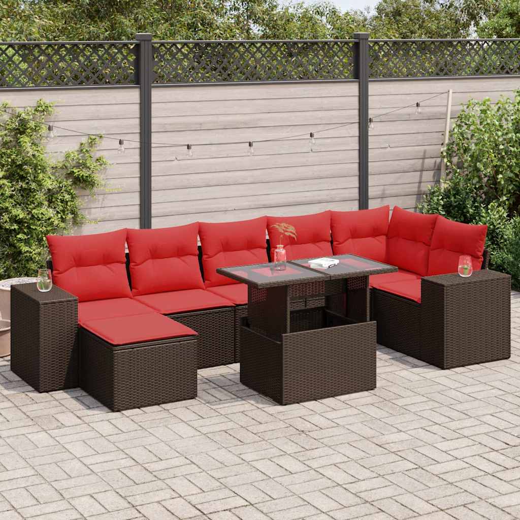 vidaXL Salon de jardin 8 pcs avec coussins Marron Résine tressée Bois d'acacia