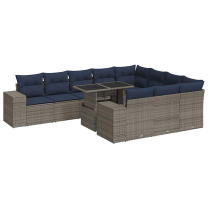 vidaXL Canapé de jardin 11 pcs avec coussins Gris Rotin synthétique Acacia