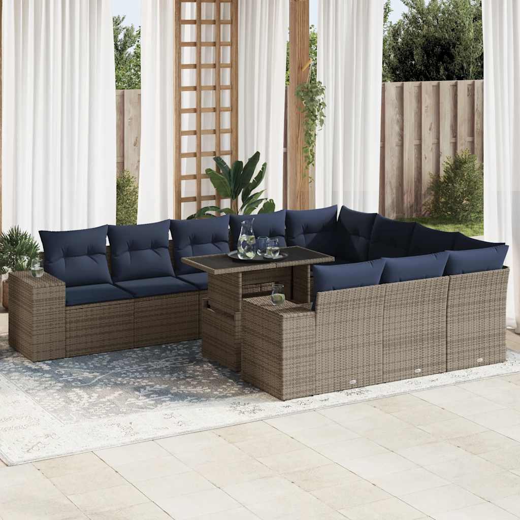 vidaXL Canapé de jardin 11 pcs avec coussins Gris Rotin synthétique Acacia