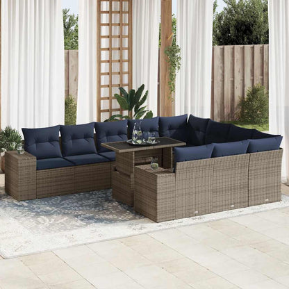 vidaXL Canapé de jardin 11 pcs avec coussins Gris Rotin synthétique Acacia