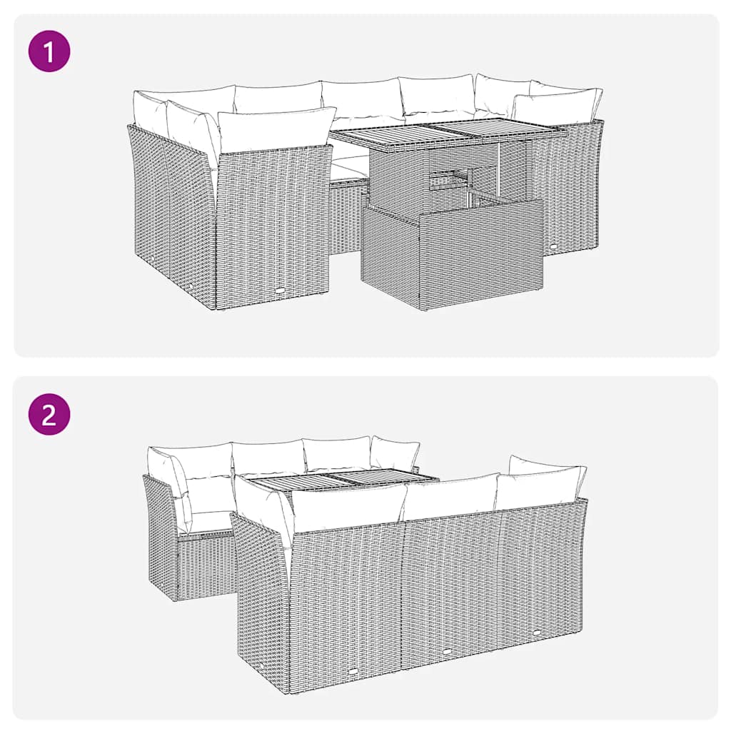 vidaXL 7-tlg. Garten-Sofagarnitur mit Kissen Schwarz Poly Rattan