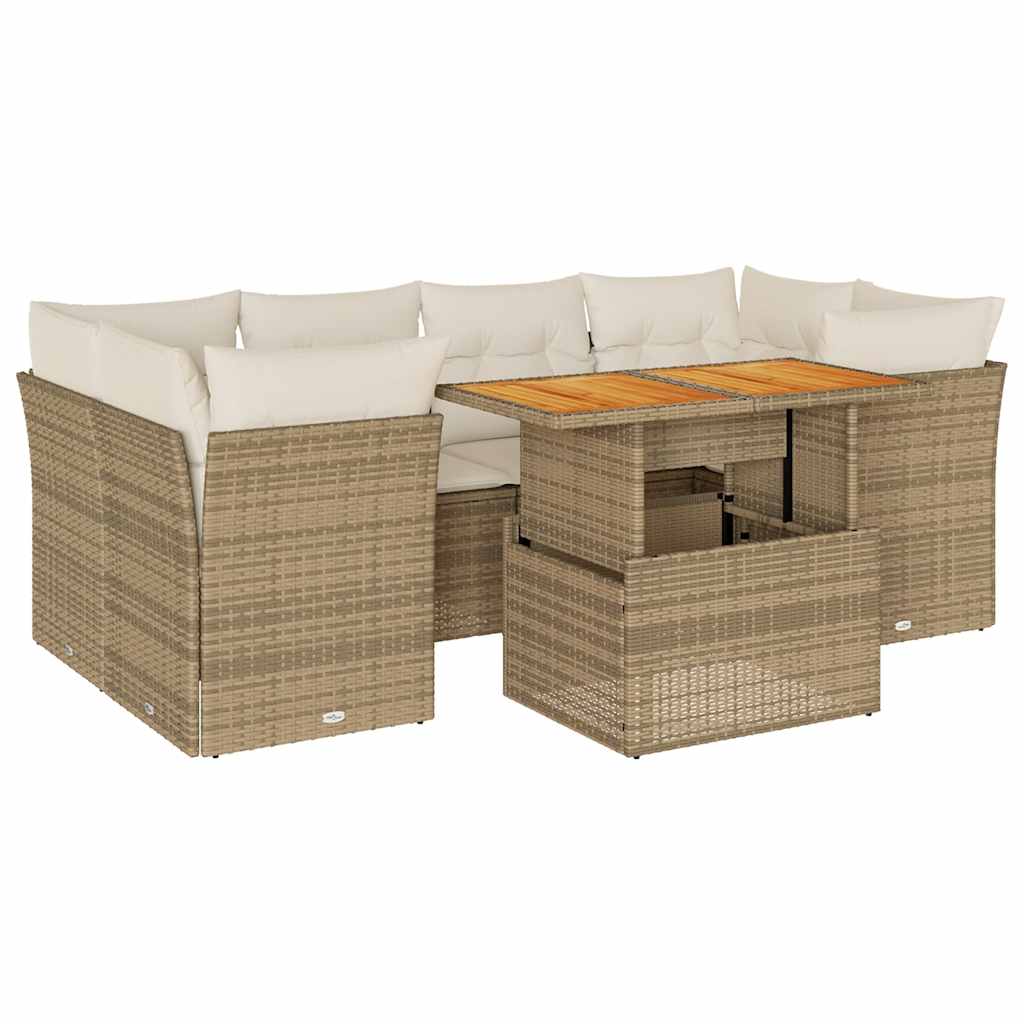 7-tlg. Garten-Sofagarnitur mit Kissen Beige Poly Rattan