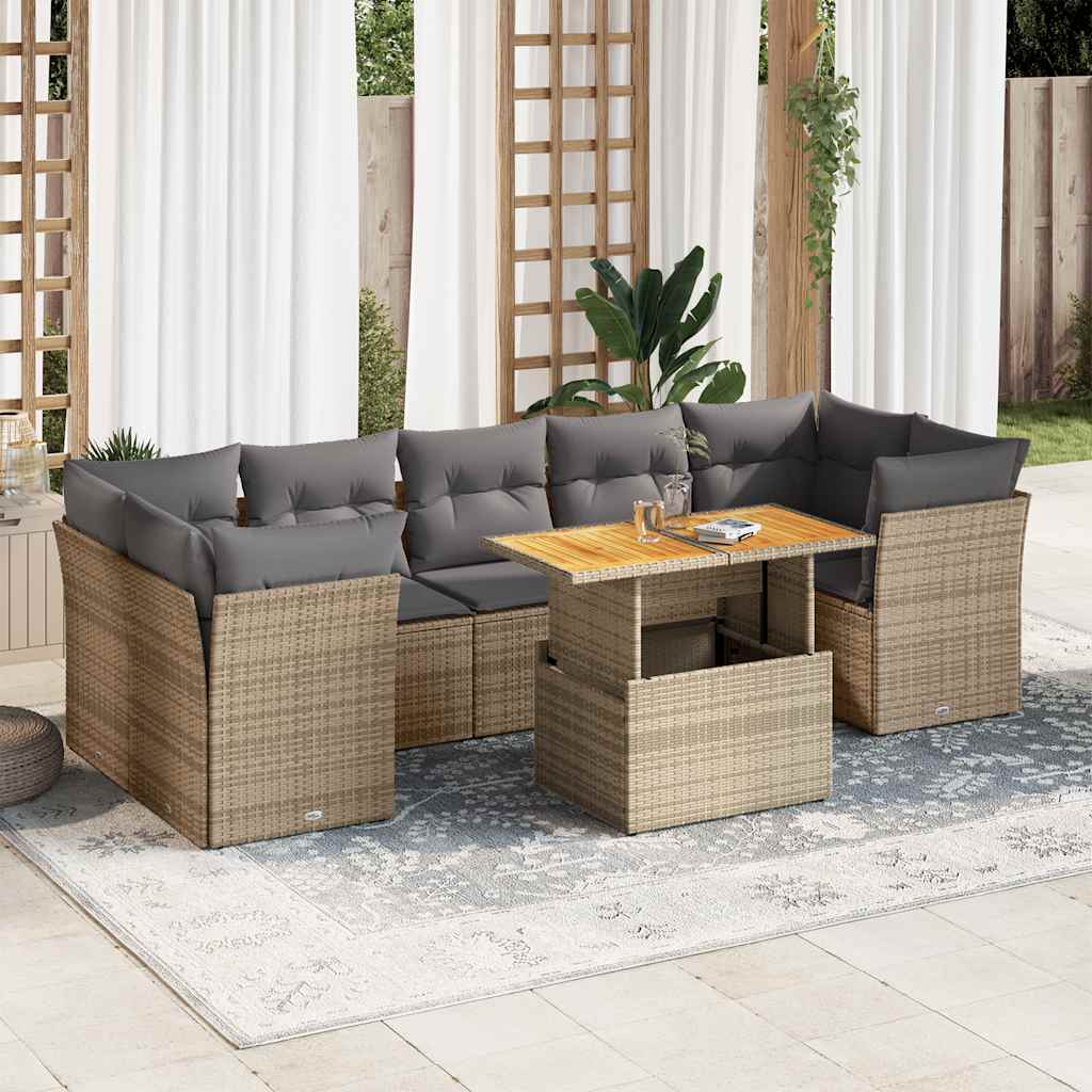 8-tlg. Garten-Sofagarnitur mit Kissen Beige Poly Rattan