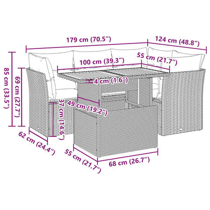 vidaXL 5-tlg. Garten-Sofagarnitur mit Kissen Schwarz Poly Rattan