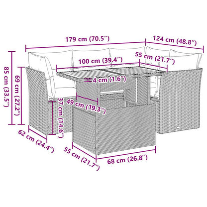 5-tlg. Garten-Sofagarnitur mit Kissen Beige Poly Rattan