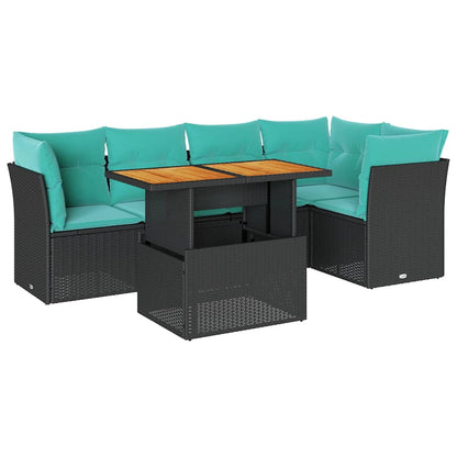 vidaXL 6-tlg. Garten-Sofagarnitur mit Kissen Schwarz Poly Rattan