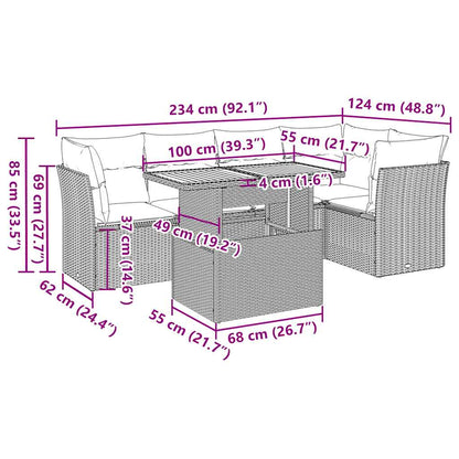 vidaXL 6-tlg. Garten-Sofagarnitur mit Kissen Schwarz Poly Rattan