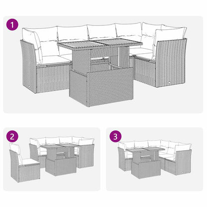 vidaXL 6-tlg. Garten-Sofagarnitur mit Kissen Schwarz Poly Rattan