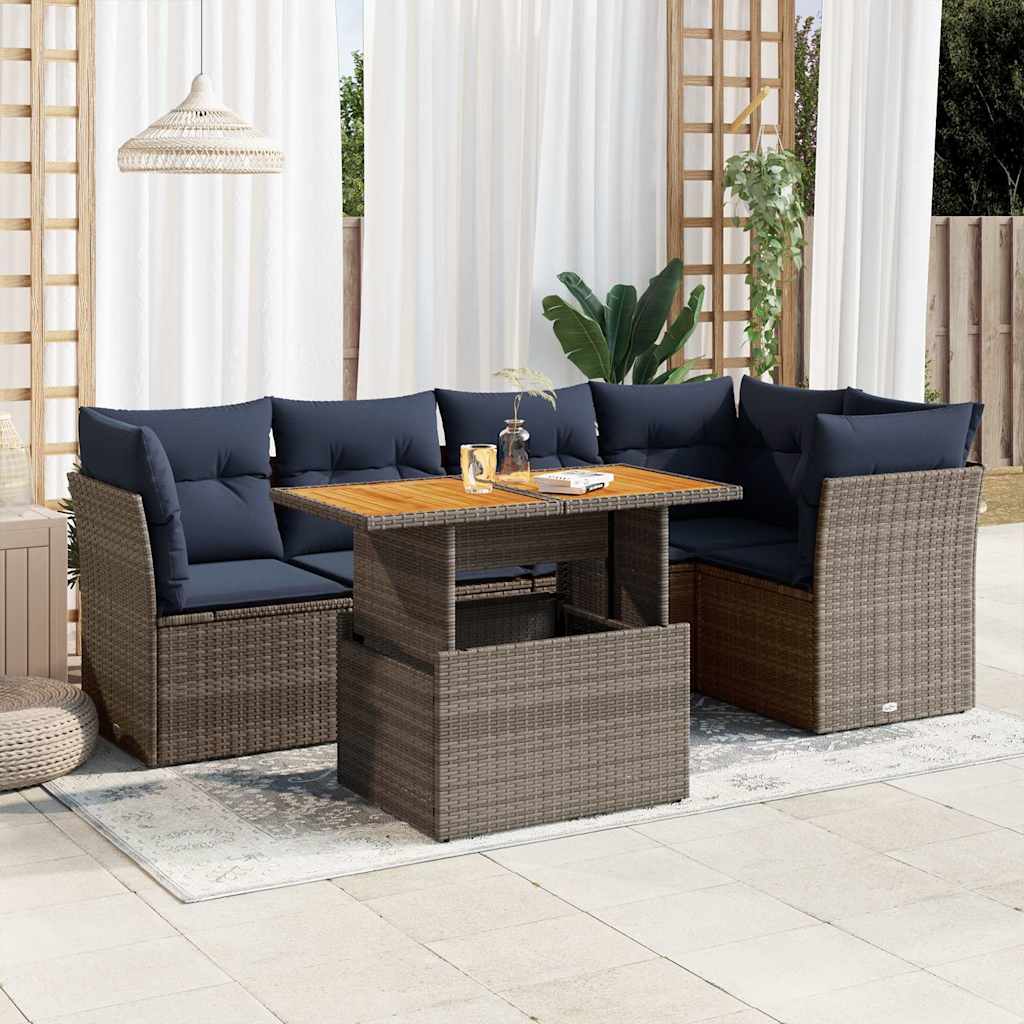6-tlg. Garten-Sofagarnitur mit Kissen Grau Poly Rattan