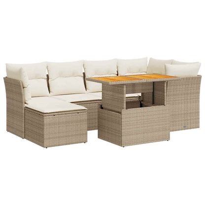 7-tlg. Garten-Sofagarnitur mit Kissen Beige Poly Rattan