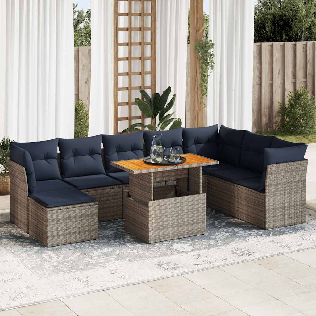 6-tlg. Garten-Sofagarnitur mit Kissen Grau Poly Rattan