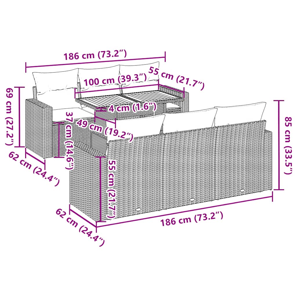 vidaXL Ensemble de canapés de jardin 7 pcs avec coussins Gris Résine tressée