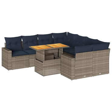 vidaXL Salon de jardin 9 pcs avec coussins Résine tressée Gris