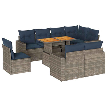 vidaXL Salon de jardin 9 pcs avec coussins Résine tressée Gris