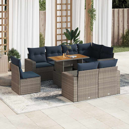 vidaXL Salon de jardin 9 pcs avec coussins Résine tressée Gris