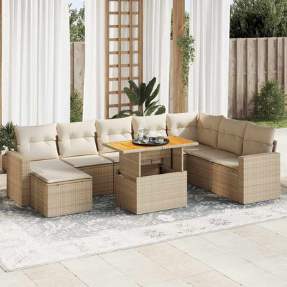 9-tlg. Garten-Sofagarnitur mit Kissen Beige Poly Rattan