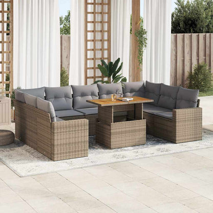 10-tlg. Garten-Sofagarnitur mit Kissen Beige Poly Rattan