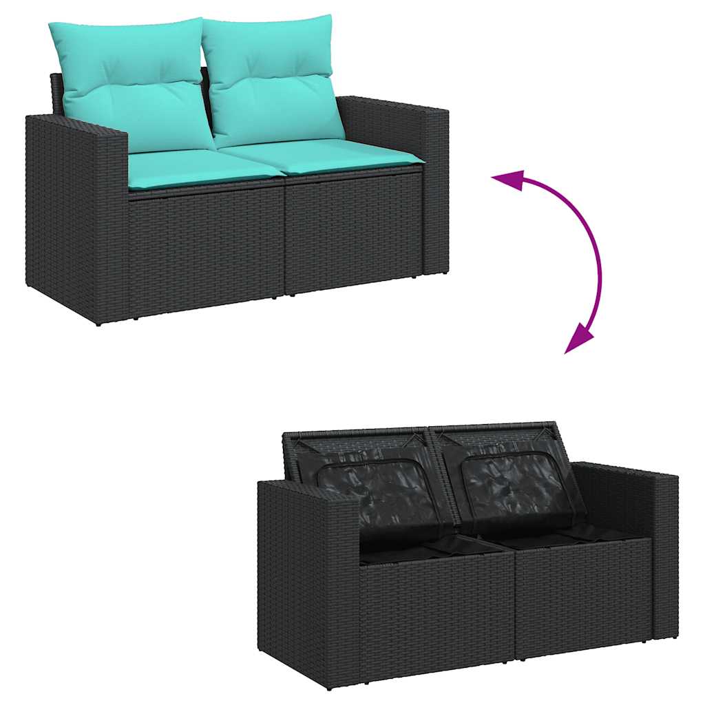 11-tlg. Garten-Sofagarnitur mit Kissen Schwarz Poly Rattan