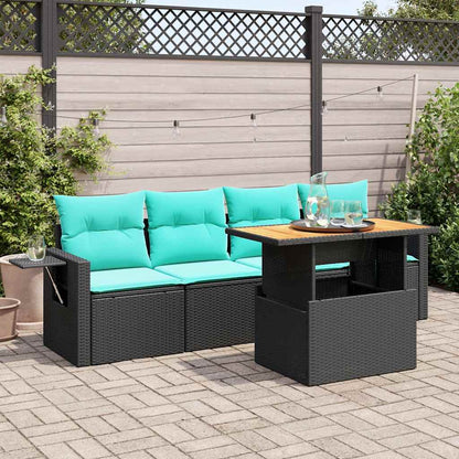 5-tlg. Garten-Sofagarnitur mit Kissen Schwarz Poly Rattan