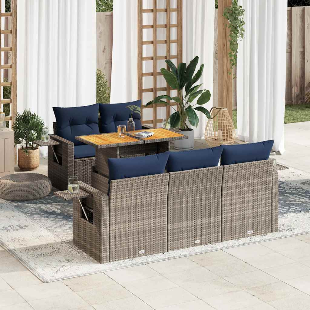 vidaXL Ensemble de canapés de jardin 6 pcs avec coussins gris résine tressée