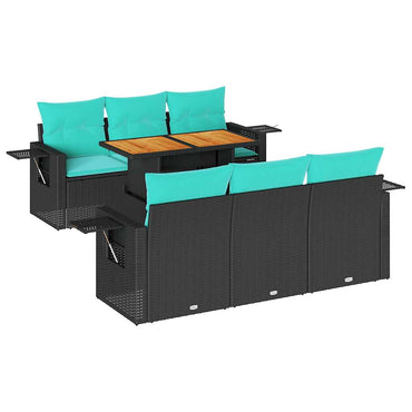 vidaXL 7-tlg. Garten-Sofagarnitur mit Kissen Schwarz Poly Rattan