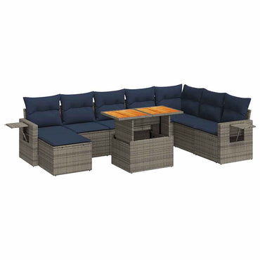 vidaXL Salon de jardin 9 pcs avec coussins Résine tressée Gris