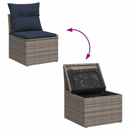 10-tlg. Garten-Sofagarnitur mit Kissen Grau Poly Rattan